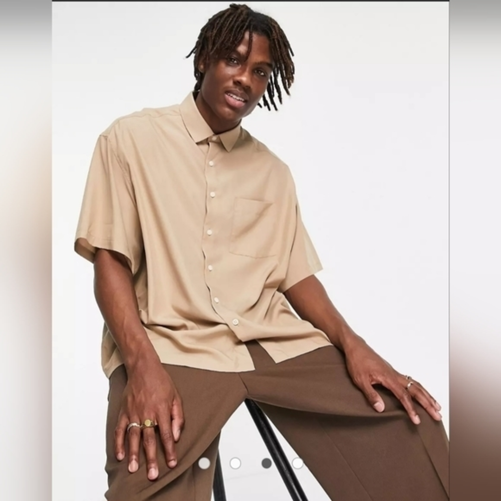 Asos Design Relaxed‎ Oversized Washed Modal Short Sleeve Shirt in Sand color
